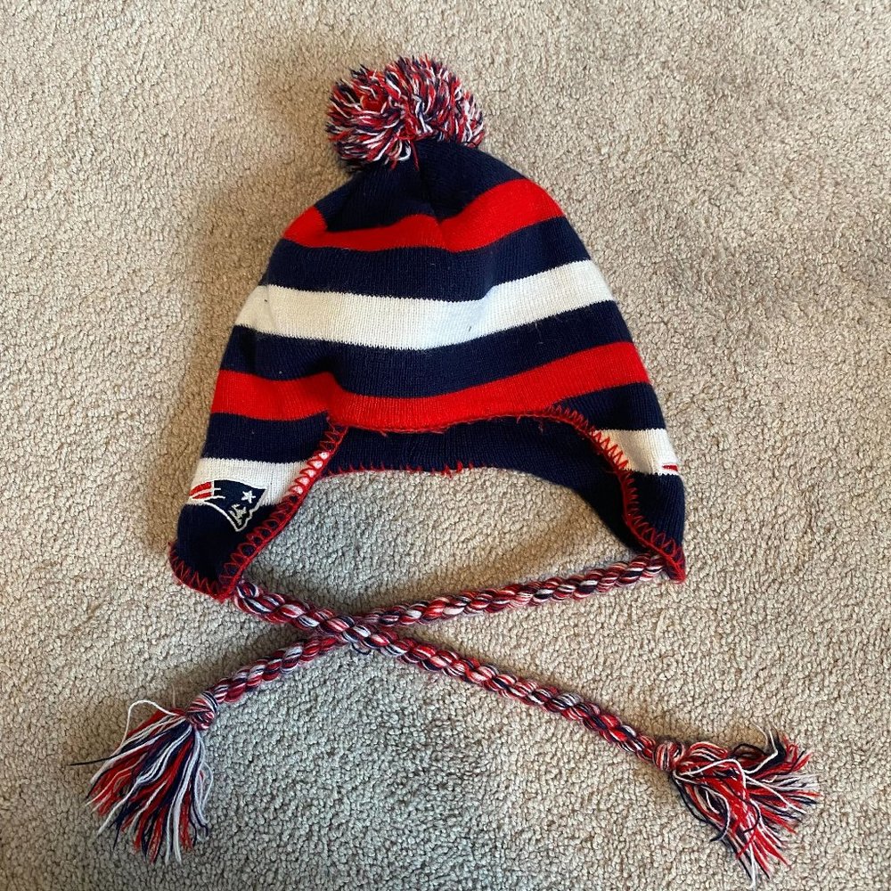 NFL Patriots Team Apparel Youth Knit Bean with Pom Pom